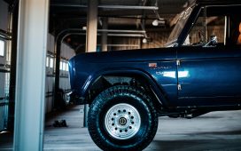 wheel on a blue jeep close-up