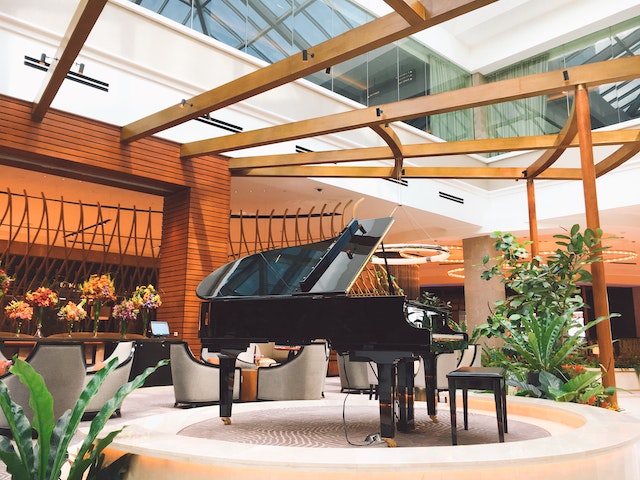 piano in the lobby