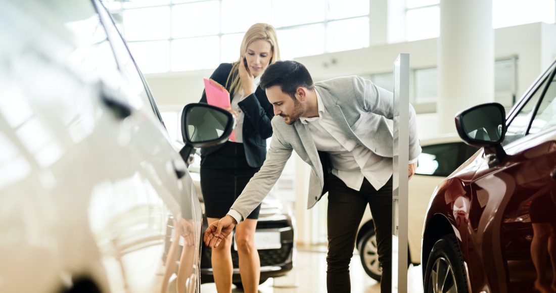 the buyer chooses a car in the dealership