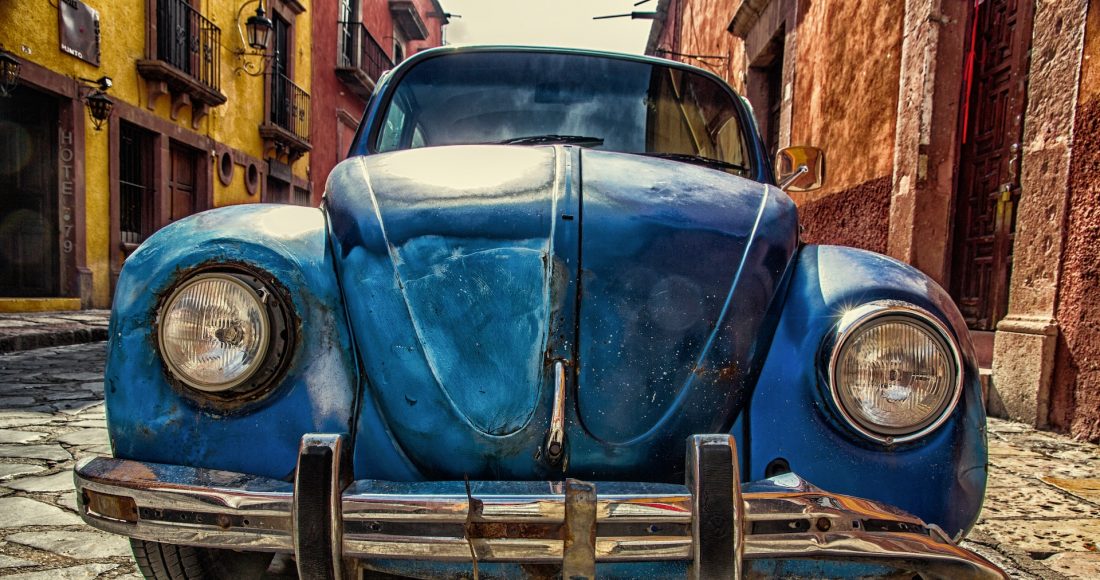 blue junk car