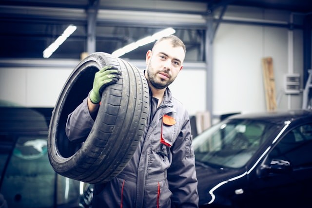 person with tire