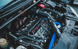 black-and-blue-car-engine-bay