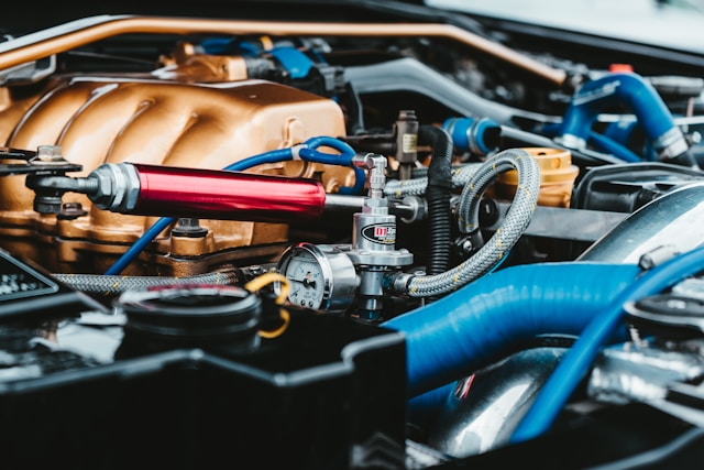 red-gray-blue-and-brown-car-engine